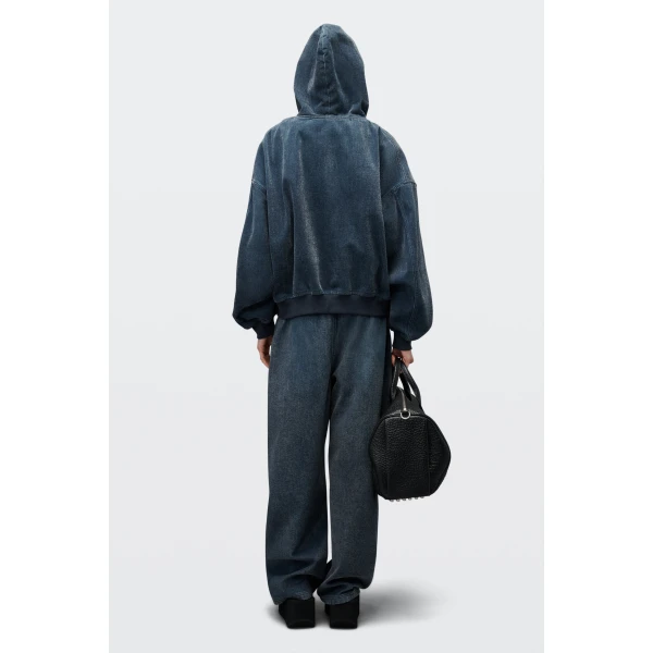 Alexander Wang Brushed Denim Oversized Hoodie in Ink Blue | Hoodies | Luxury Shoes 