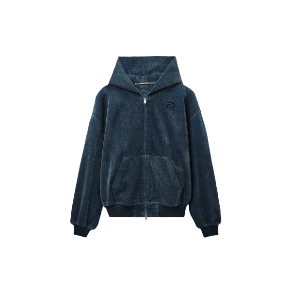 Alexander Wang Brushed Denim Oversized Hoodie in Ink Blue | Luxury Shoes 