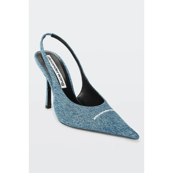 Alexander Wang Buffy 105mm Denim Slingback Pump in Blue | Heels | Luxury Shoes 