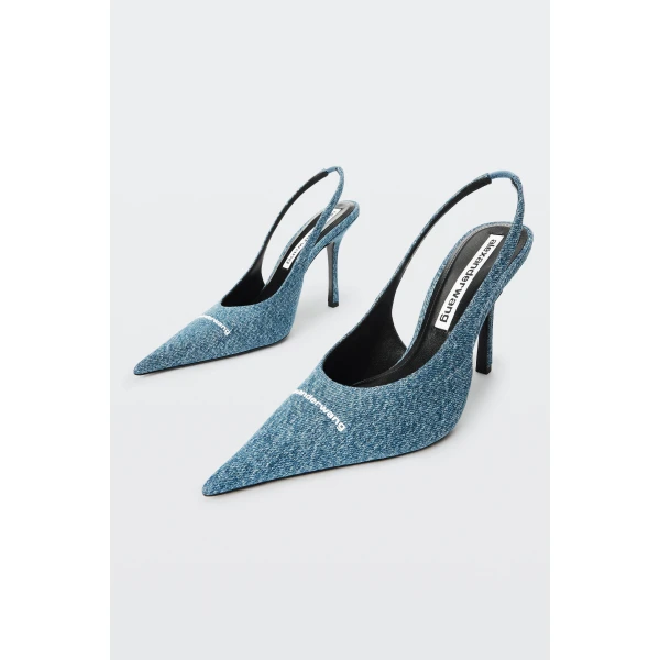 Alexander Wang Buffy 105mm Denim Slingback Pump in Blue | Heels | Luxury Shoes 