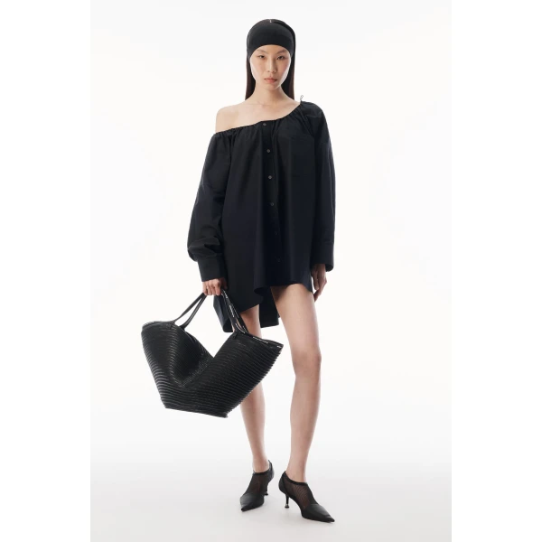 Alexander Wang Bungee Scoop Neck Mini Shirt Dress in Black | Mini Dresses | Luxury Shoes 