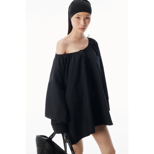 Alexander Wang Bungee Scoop Neck Mini Shirt Dress in Black | Mini Dresses | Luxury Shoes 