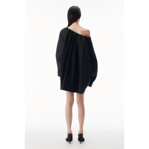 Alexander Wang Bungee Scoop Neck Mini Shirt Dress in Black | Mini Dresses | Luxury Shoes 