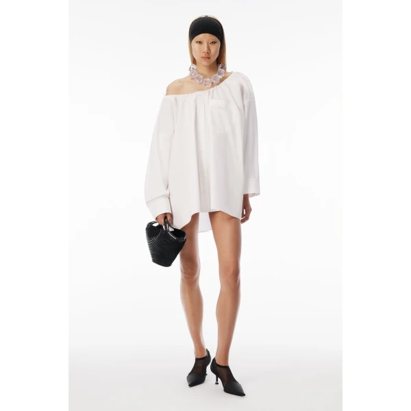 Alexander Wang Bungee Scoop Neck Mini Shirt Dress in White | Mini Dresses | Luxury Shoes 