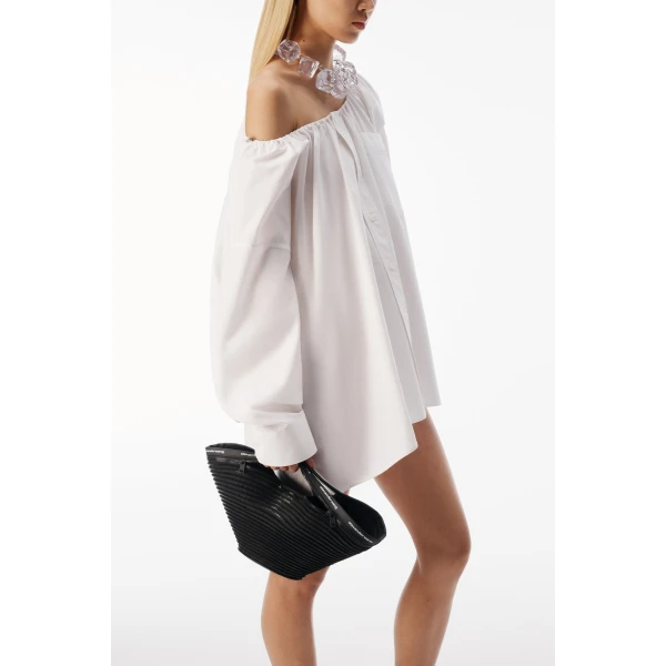 Alexander Wang Bungee Scoop Neck Mini Shirt Dress in White | Mini Dresses | Luxury Shoes 