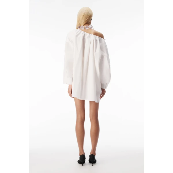 Alexander Wang Bungee Scoop Neck Mini Shirt Dress in White | Mini Dresses | Luxury Shoes 