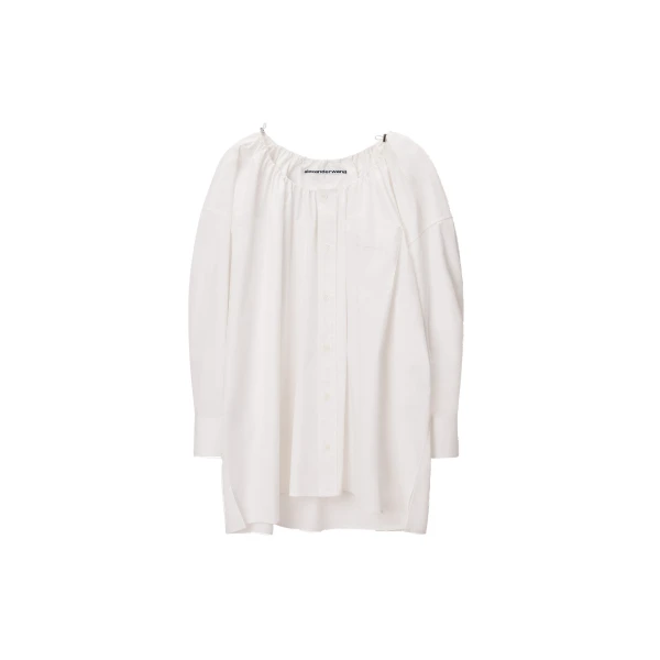 Alexander Wang Bungee Scoop Neck Mini Shirt Dress in White | Luxury Shoes 