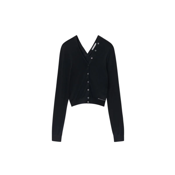 Button-Front Cardigan in Black