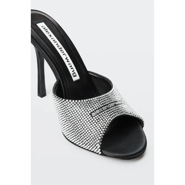 Alexander Wang Cher 105mm Crystal Hotfix Mule in Black and Silver | Mules | Luxury Shoes 