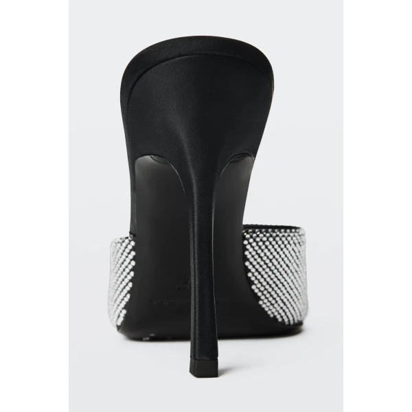Alexander Wang Cher 105mm Crystal Hotfix Mule in Black and Silver | Mules | Luxury Shoes 