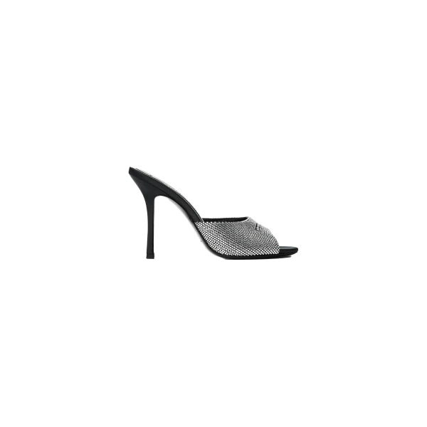 Alexander Wang Cher 105mm Crystal Hotfix Mule in Black and Silver | Luxury Shoes 