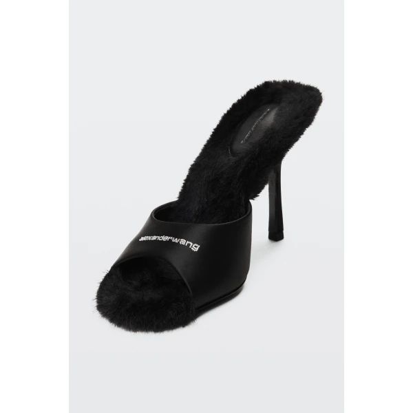 Alexander Wang Cher 105mm Faux Fur Mule in Black | Mules | Luxury Shoes 