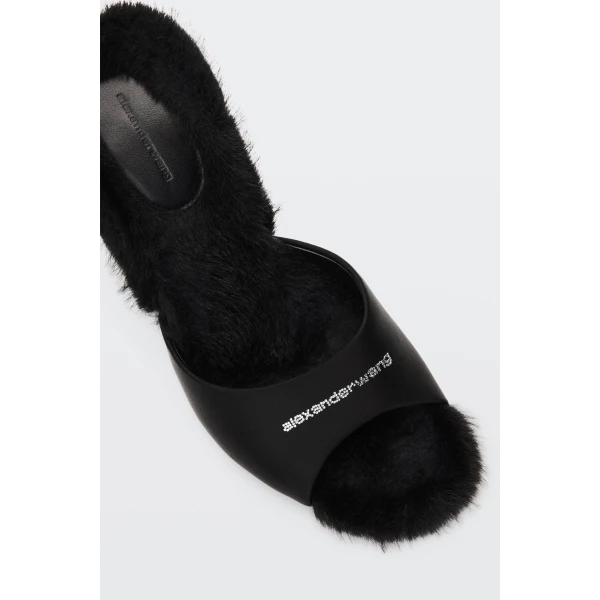 Alexander Wang Cher 105mm Faux Fur Mule in Black | Mules | Luxury Shoes 
