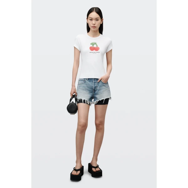 Alexander Wang Cherry Graphic Tee with Contrast Trim in White | T-shirts | Luxury Shoes 