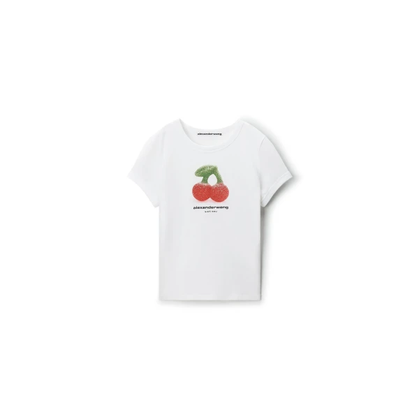 Alexander Wang Cherry Graphic Tee with Contrast Trim in White | Luxury Shoes 