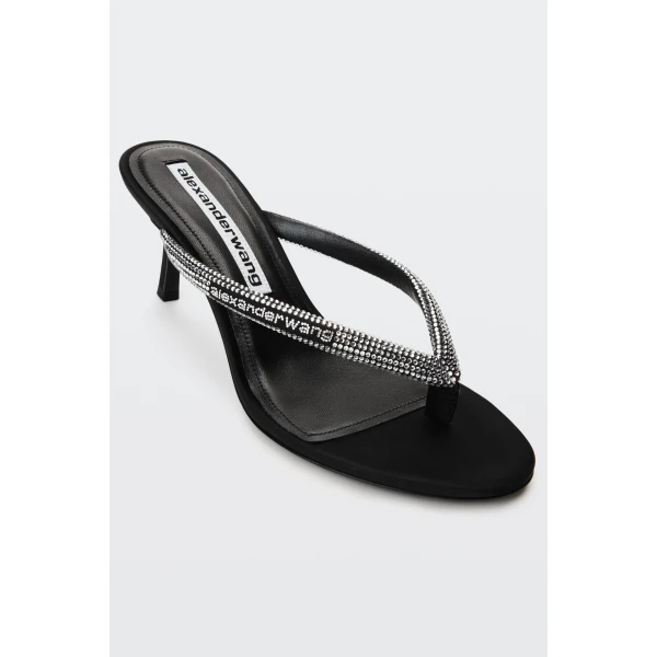 Alexander Wang Courtney 65mm Thong Logo Sandal in Black and Silver | Sandals | Luxury Shoes 
