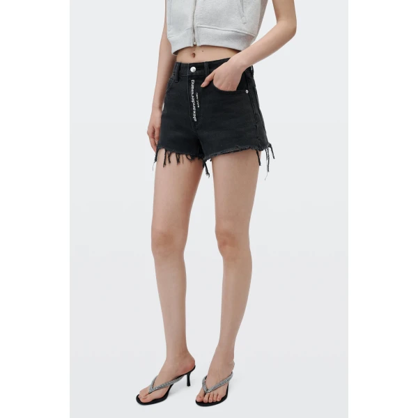 Alexander Wang Courtney 65mm Thong Logo Sandal in Black and Silver | Sandals | Luxury Shoes 
