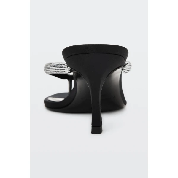 Alexander Wang Courtney 65mm Thong Logo Sandal in Black and Silver | Sandals | Luxury Shoes 