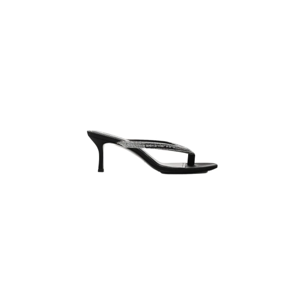 Alexander Wang Courtney 65mm Thong Logo Sandal in Black and Silver | Luxury Shoes 