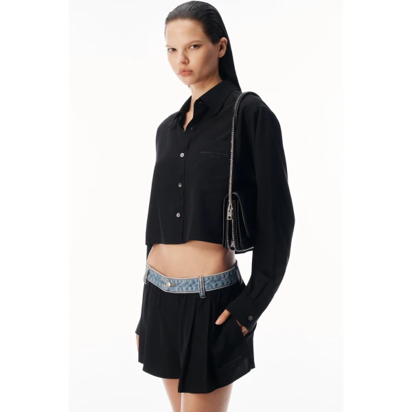 Alexander Wang Cropped Button-Down Shirt in Black | Shirts | Luxury Shoes 