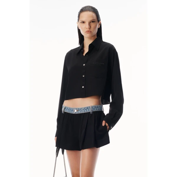Alexander Wang Cropped Button-Down Shirt in Black | Shirts | Luxury Shoes 