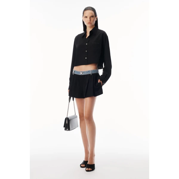Alexander Wang Cropped Button-Down Shirt in Black | Shirts | Luxury Shoes 