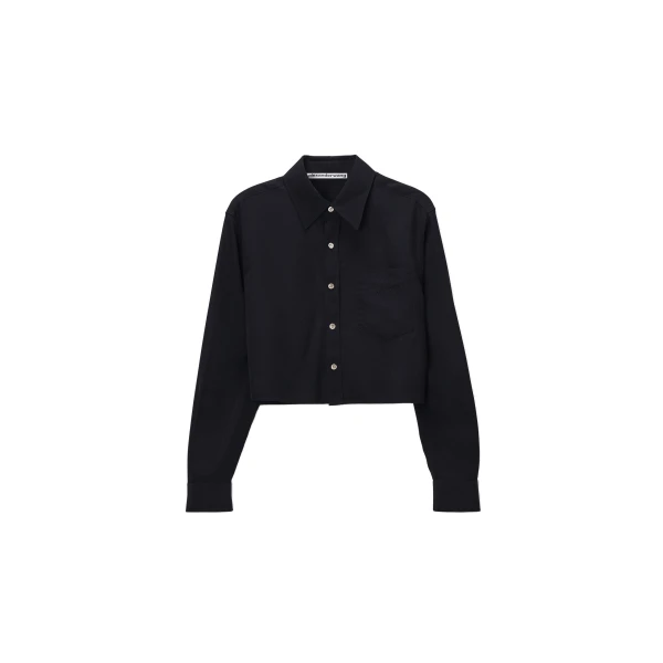 Alexander Wang Cropped Button-Down Shirt in Black | Luxury Shoes 