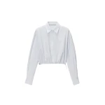 Alexander Wang Cropped Shirt with Adjustable Drawcord Hem in White and Blue Stripe | Luxury Shoes 