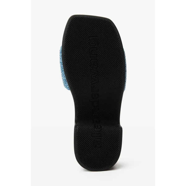 Alexander Wang Crystal Hotfix 85mm Denim Platform Slide in Vintage Medium Indigo | Flip Flops & Slides | Luxury Shoes 