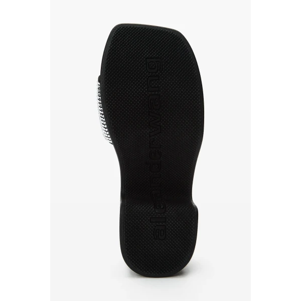 Alexander Wang Crystal Hotfix 85mm Platform Slide in Black and Silver | Flip Flops & Slides | Luxury Shoes 