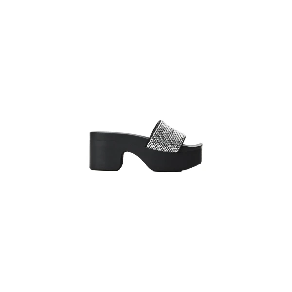 Alexander Wang Crystal Hotfix 85mm Platform Slide in Black and Silver | Luxury Shoes 