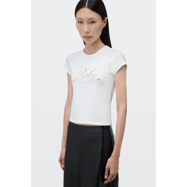 Alexander Wang Crystal Hotfix Baby Graphic Fitted Tee in White | T-shirts | Luxury Shoes 