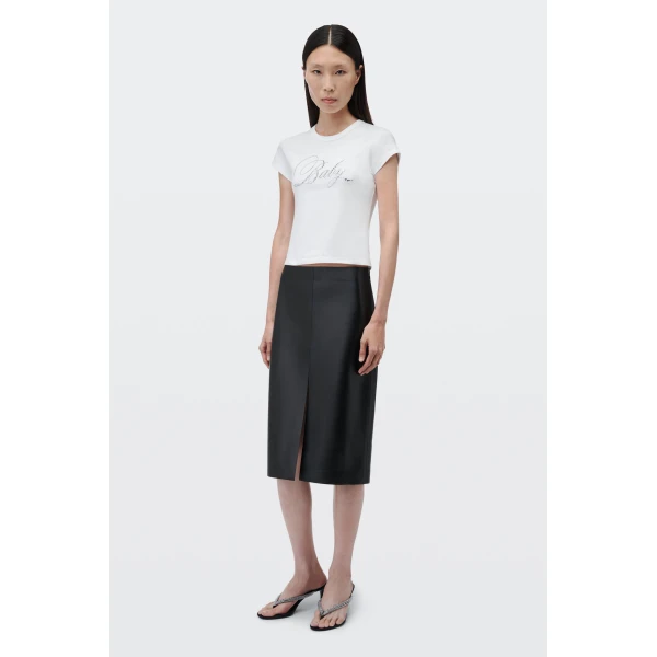 Alexander Wang Crystal Hotfix Baby Graphic Fitted Tee in White | T-shirts | Luxury Shoes 