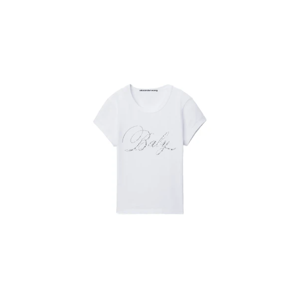 Alexander Wang Crystal Hotfix Baby Graphic Fitted Tee in White | Luxury Shoes 