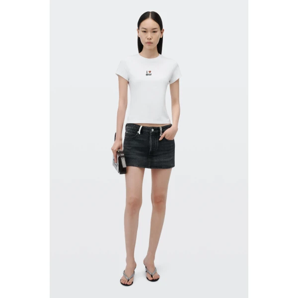 Alexander Wang Crystal Hotfix Belt Loop Denim Mini Skort in Grey Aged | Denim Skirts | Luxury Shoes 