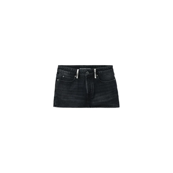 Alexander Wang Crystal Hotfix Belt Loop Denim Mini Skort in Grey Aged | Luxury Shoes 