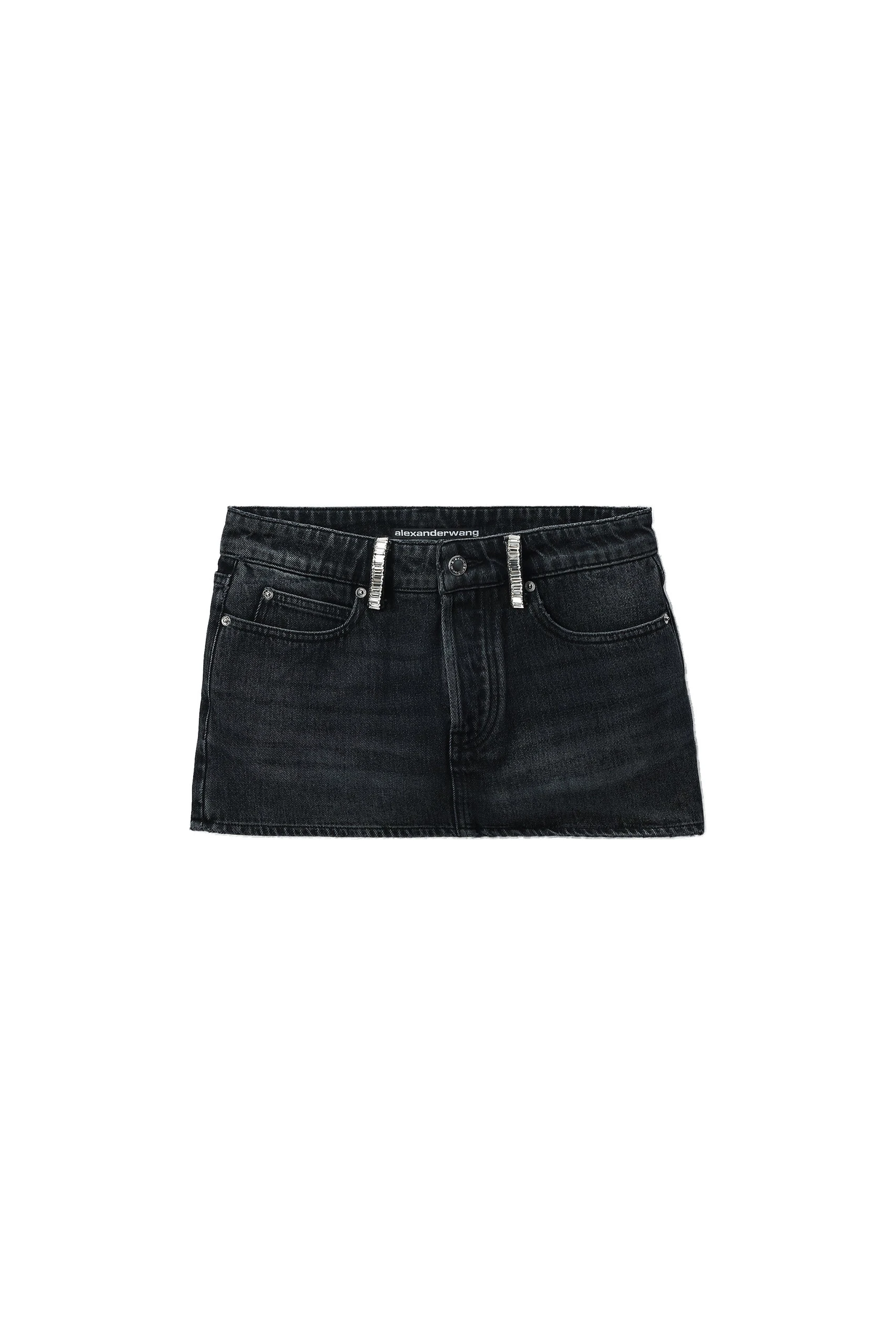 Alexander Wang Crystal Hotfix Belt Loop Denim Mini Skort in Grey Aged Alexander Wang Crystal Hotfix Belt Loop Denim Mini Skort in Grey Aged | Luxury Shoes
