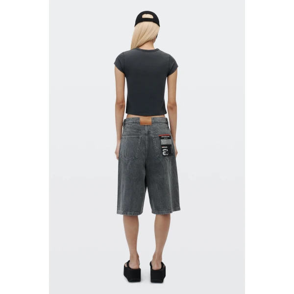 Alexander Wang Crystal Hotfix Card Graphic Fitted Tee in Washed Black | T-shirts | Luxury Shoes 
