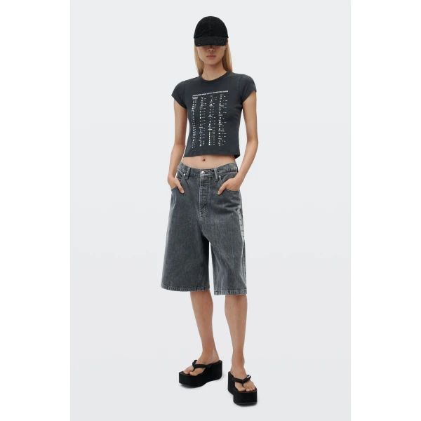 Alexander Wang Crystal Hotfix Card Graphic Fitted Tee in Washed Black | T-shirts | Luxury Shoes 