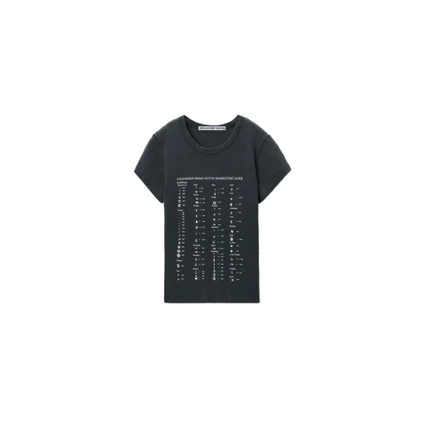 Alexander Wang Crystal Hotfix Card Graphic Fitted Tee in Washed Black | Luxury Shoes 