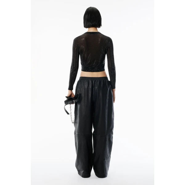 Alexander Wang Crystal Hotfix Cropped Cardigan in Black | Cardigan | Luxury Shoes 