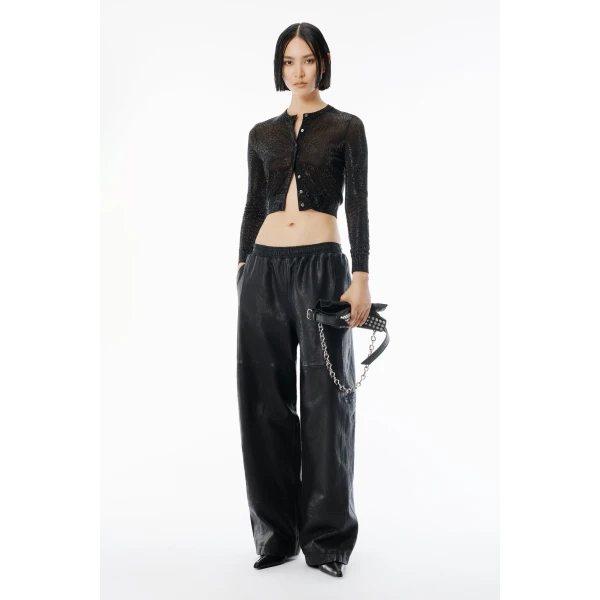 Alexander Wang Crystal Hotfix Cropped Cardigan in Black | Cardigan | Luxury Shoes 