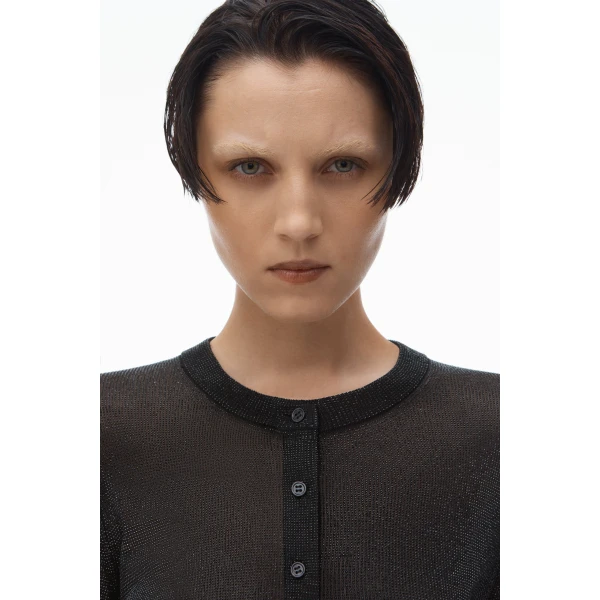 Alexander Wang Crystal Hotfix Cropped Cardigan in Black | Cardigan | Luxury Shoes 