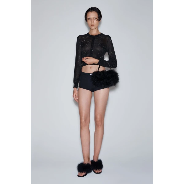 Alexander Wang Crystal Hotfix Cropped Cardigan in Black | Cardigan | Luxury Shoes 