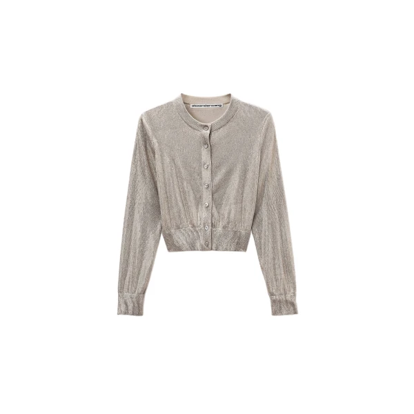 Crystal Hotfix Cropped Cardigan in Champagne