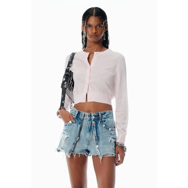 Alexander Wang Crystal Hotfix Cropped Cardigan in Light Pink | Cardigan | Luxury Shoes 