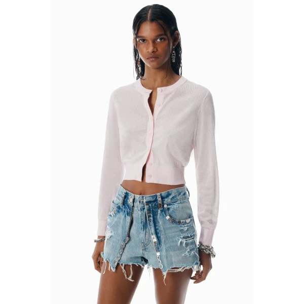 Alexander Wang Crystal Hotfix Cropped Cardigan in Light Pink | Cardigan | Luxury Shoes 