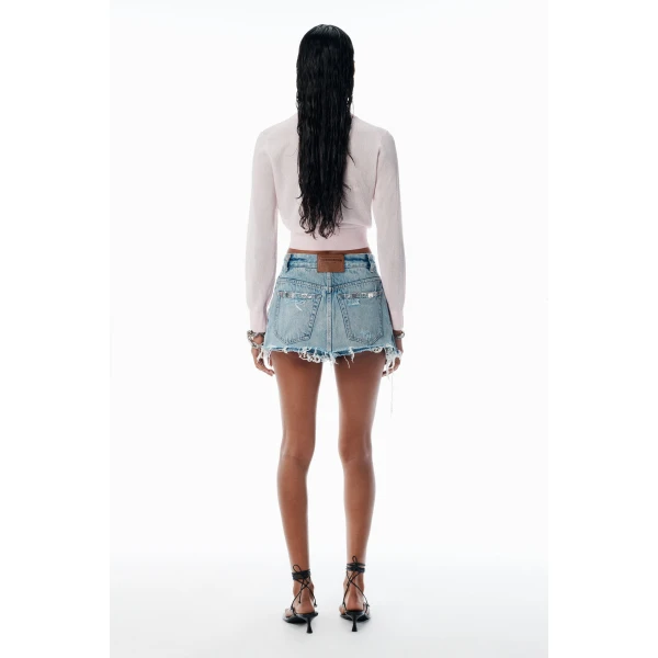 Alexander Wang Crystal Hotfix Cropped Cardigan in Light Pink | Cardigan | Luxury Shoes 