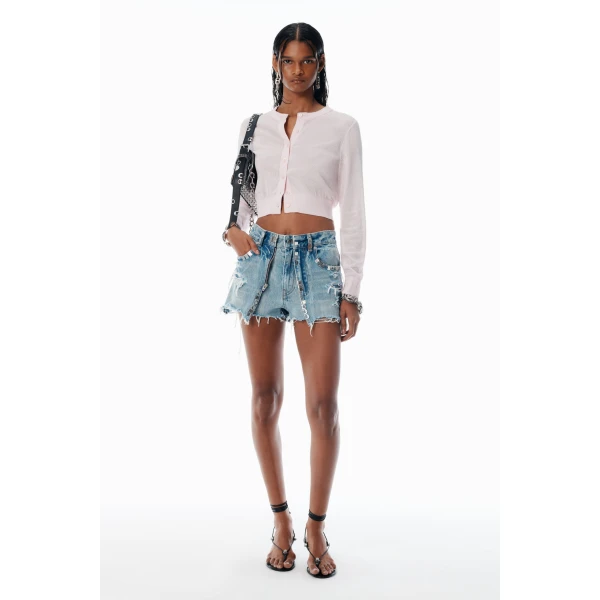 Alexander Wang Crystal Hotfix Cropped Cardigan in Light Pink | Cardigan | Luxury Shoes 