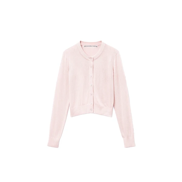 Crystal Hotfix Cropped Cardigan in Light Pink